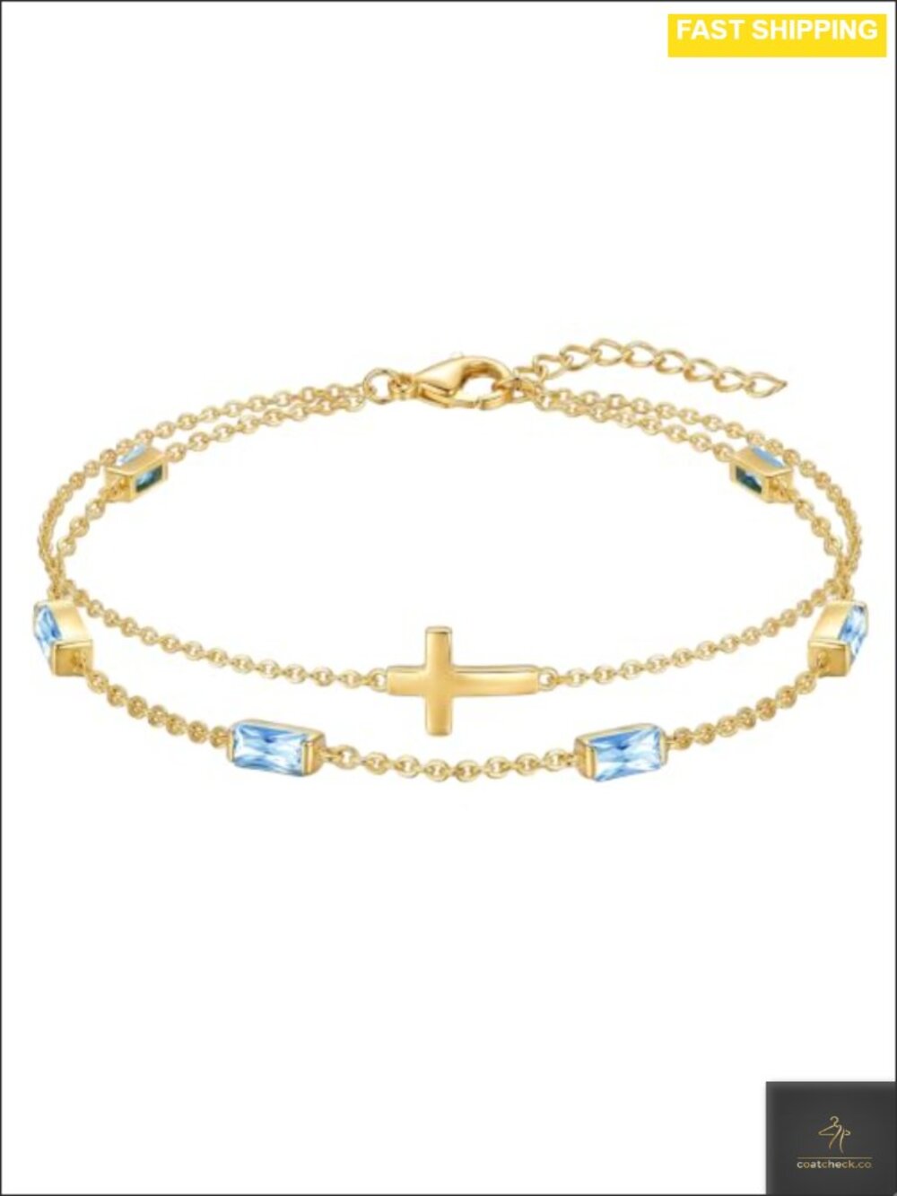 14k Gold Plated Cross Birthstone Bracelet Stackable Dainty Adjustable Women's